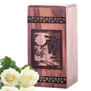 KARYLIZ Wolf Wooden Urn For Adult Female Ashes, Womens Urn, Crematory Urns For Adults Humans, Wolf Urn Ashes, Cremation Urn For Ashes Adult Woman, Funeral Urn Wood Box, Memorial Urn