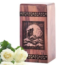 KARYLIZ Wolf Wooden Urn For Women Ashes, Companion Cremation Urn, Urns For Ashes, Urns For Human Ashes Adult Male, Wooden Funeral Urns For Ashes Adult, Wood Box For Burial
