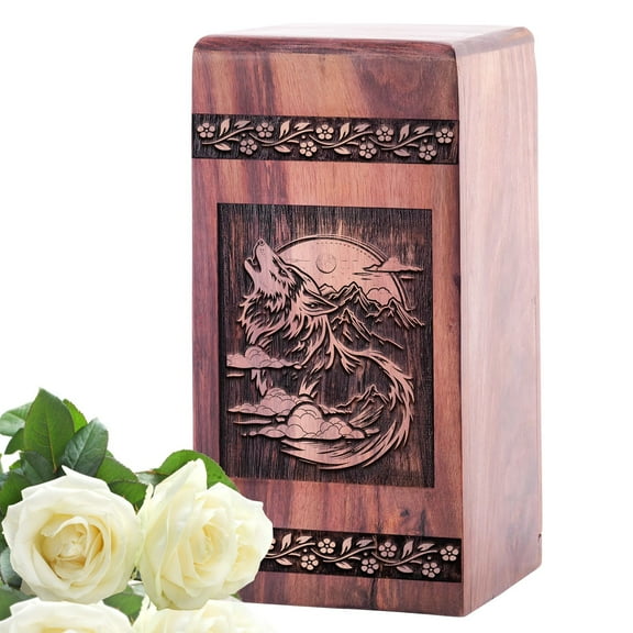 KARYLIZ Wolf Wooden Urns For Ashes Adult Male, Funeral Urn For Cremation, Biodegradable Urn, Cremation Urns For Men Ashes, Adult Urns, Burial Urns For Mom, Urns, Ash Urns For Humans