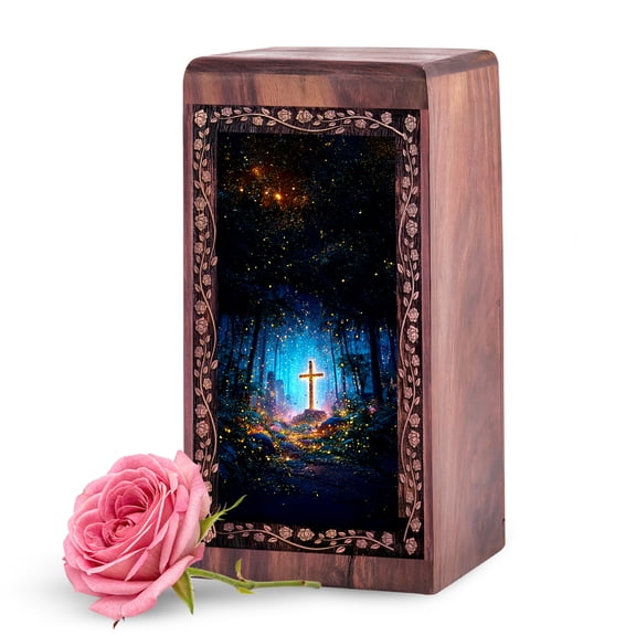KARYLIZ Wooden Cross Urn for Adult Male - Wood Cremation Urn with Engraving for Human Ashes - Wooden Urn Box for Ashes Adult - Unique Urns for Cremation, & Funeral