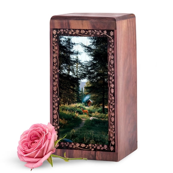 KARYLIZ Wooden Deer Urns for Human Ashes – Personalized Keepsake Urn for Ashes for Women - Little Memorial Ash Keepsake - Wood Cremation Urns for Adult Dad - 5 Inch