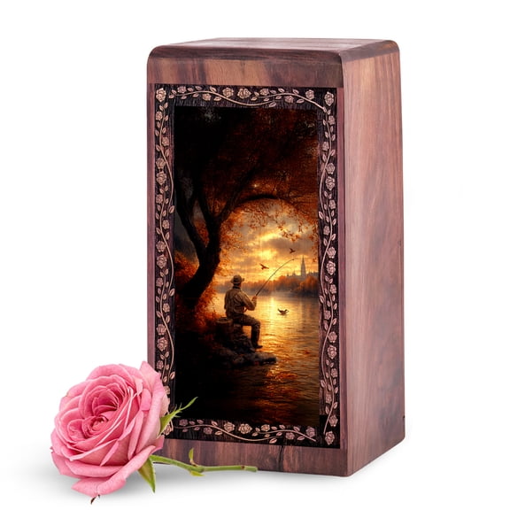 KARYLIZ Wooden Fishing Urns for Adult Dad - 5 Inch Small Personalized Wooden Urn for Human Ashes Adult Female - Mini Urn for Mother - Funeral Boxes for Human Ash, Urns for