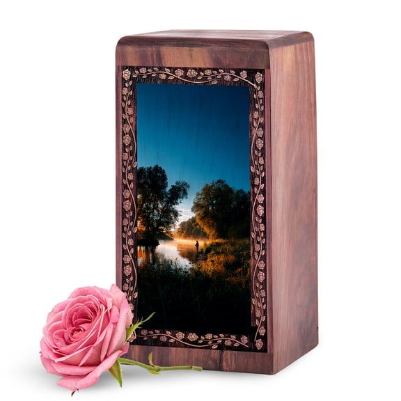 KARYLIZ Wooden Fishing Urns for Human Ashes - Engraved Wood Cremation Urns for Father Ashes - 11 Inch Large Adult Male Urn with ization - Funeral Urn Box for Adult Male