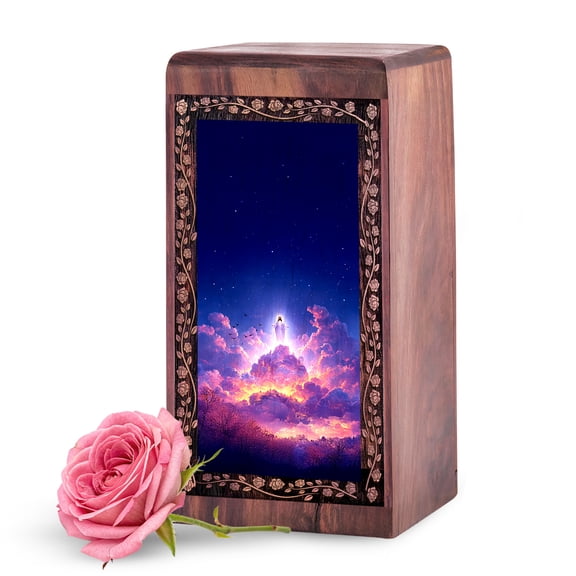 KARYLIZ Wooden Jesus Christ Urn for Ashes Adult Women - Wood Religious Urn for Dad - Wood Cremation Urns for Human Ashes - 11 Inch Large Burial Ash Container - Box - Sympathy Gift