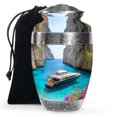 thumbnail image 1 of KARYLIZ Yacht Cremation Urns For Human Ashes Adult Female - Navy Blue Large Memorial Tribute for Adult Male - Stormy Sea Funeral Burial Urn for Mom & Dad - 10 Inch - Urns For Women with Velvet Bag, 1 of 2
