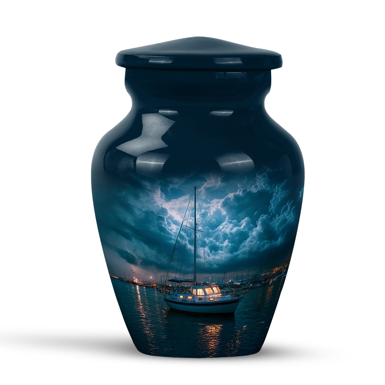 KARYLIZ Yacht Urns For Ashes - Harbor of Storms Urn For Ashes Adult Male - Mini Keepsake Urns For Female - Blue Cremation Funeral Urn For Women - Large Memorial Keepsake For Mom & Dad 3Inch