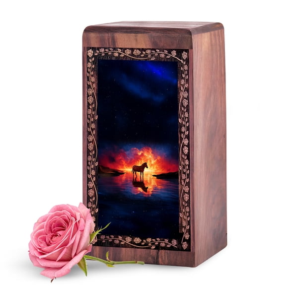 KARYLIZ Zebra Wooden Urn for Ashes Adult Male - Black Engraved Wood Urns for Human Ashes - 11 Inch Large Wooden Keepsake Box Large - Ash Urns for Humans - Sympathy Box for Loved One