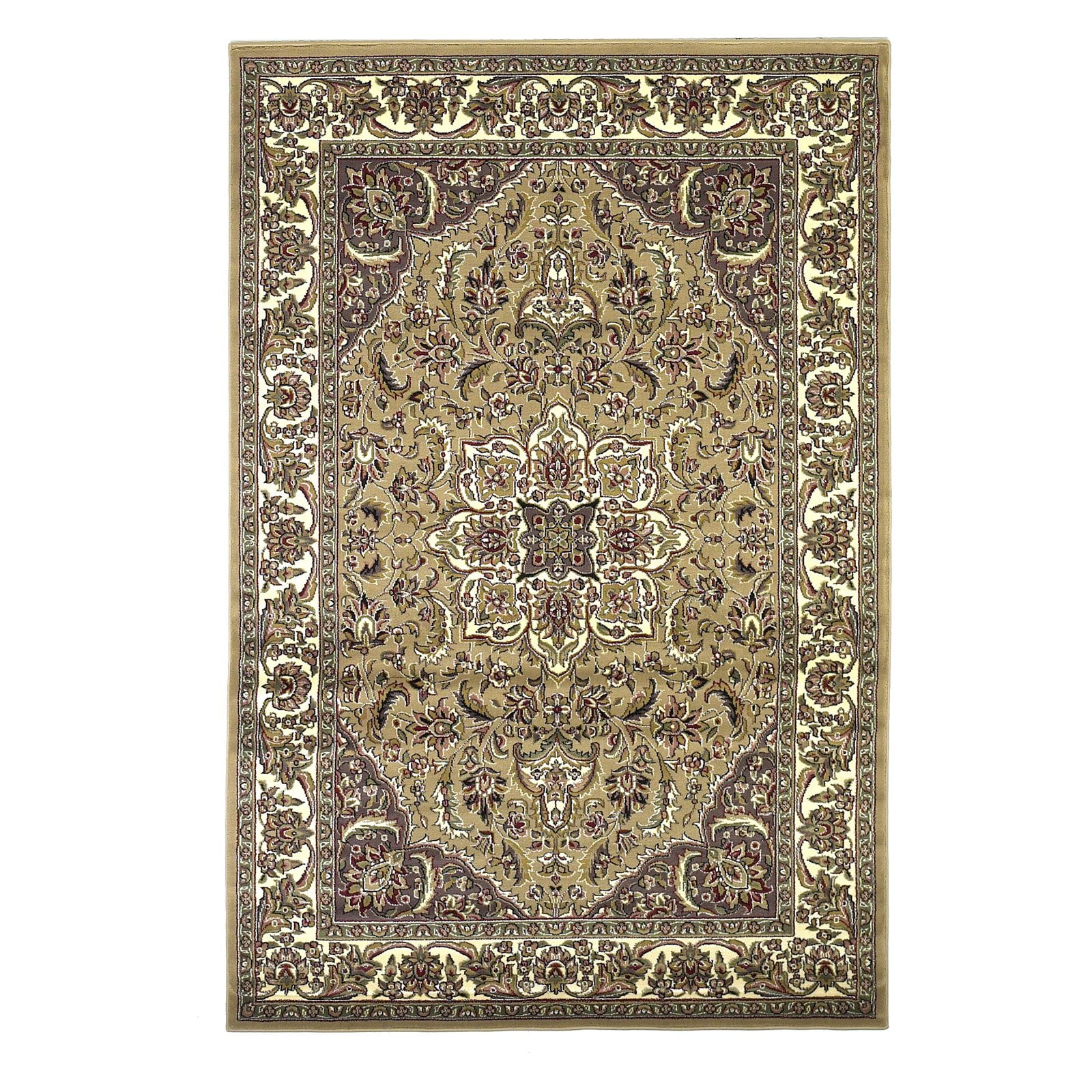 Beige and Ivory Medallion Synthetic Medium Rug
