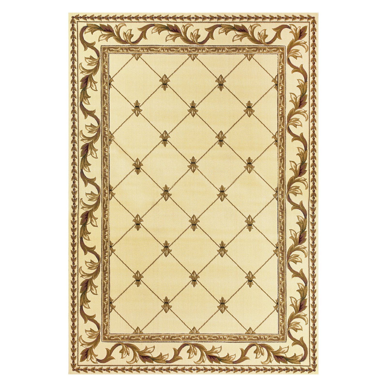 Ivory Floral Synthetic Round Rug with Botanical Border