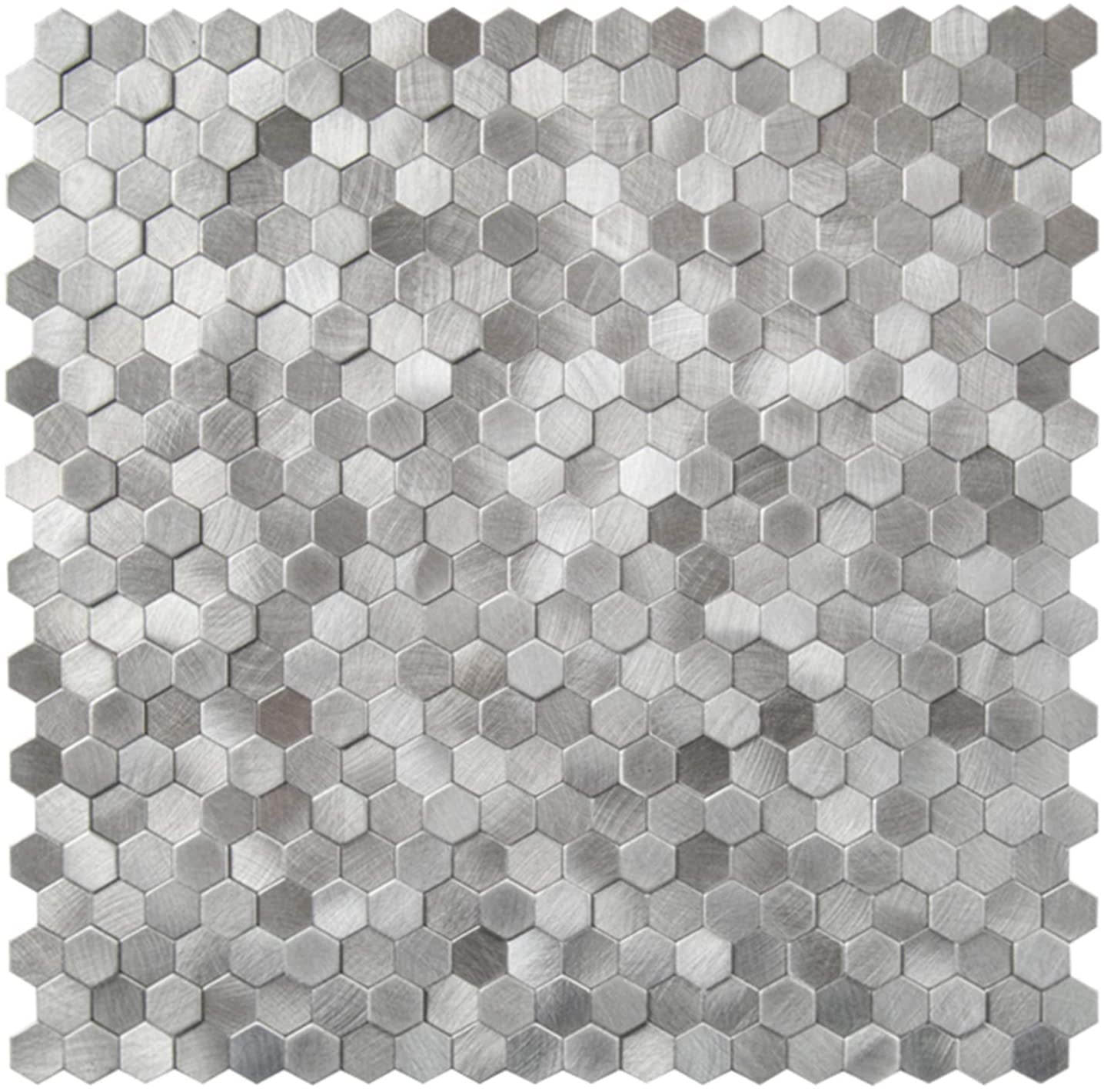 KASARO 10-Sheet Kitchen  Tiles, Peel and Stick Backsplash Hexagon Metal Mosaic Tiles, Decorative 3D Self Adhesive Wall Tiles for Living Room, Bathroom, Fireplace, 12”x12”, Silver