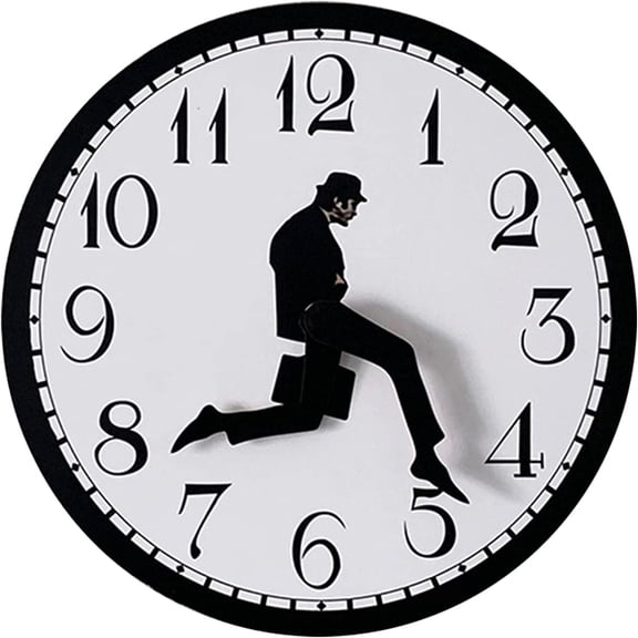 KASCLINO Silly Walk Wall Clock Silent Battery Powered Modern Wooden Decor Black 9.84 Inch for Bedroom Kitchen Living Room
