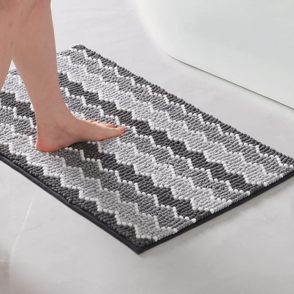 KASENTEX Soft Chenille Bath Rug Mat Absorbent Non Slip Machine Wash Durable 17" X 24" - Grey