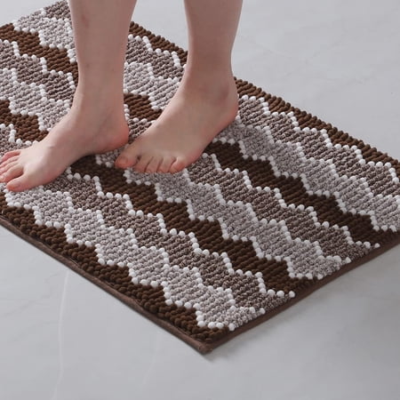 KASENTEX Soft Chenille Bath Rug Mat Absorbent Non Slip Machine Wash Durable 17x24 - Brown
