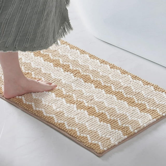 KASENTEX  Soft Chenille Bath Rug Mat Absorbent Non Slip Machine Wash Durable 24" X 36" - Camel
