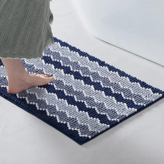 KASENTEX Soft Chenille Bath Rug Mat Absorbent Non Slip Machine Wash Durable 24" X 36" - Navy