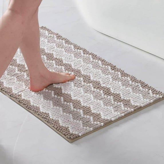 KASENTEX Soft Chenille Bath Rug Mat Absorbent Non Slip Machine Wash Durable 24x36 - Light Brown