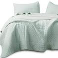 thumbnail image 1 of KASENTEX Coverlet 3-pc Mini Quilt Set - All-Season Lightweight Ultra Soft Bedding Stonewashed Blanket - Heat-pressed 2-Tone REVERSIBLE Color, KING + 2 King Shams, Milky Green/Sheer Pink, 1 of 5