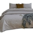 thumbnail image 1 of KASENTEX Coverlet Quilt Set-Pre Washed-Luxury Microfiber Soft Warm Bedding-Solid Colors Bedspread-Contemporary Floral Design, Oversized King + 2 King Shams, TAUPE GREY, 1 of 8