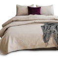 thumbnail image 1 of KASENTEX Coverlet Quilt Set-Pre Washed-Luxury Microfiber Soft Warm Bedding-Solid Colors Bedspread-Contemporary Floral Design, QUEEN + 2 Standard Shams, CAMEL, 1 of 8