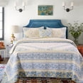 thumbnail image 1 of KASENTEX Luxurious Patchwork Bedspread Embroidery Coverlet 100% Cotton Quilt Machine Washable - Oversize, Blue/Beige, King Size, 1 of 2