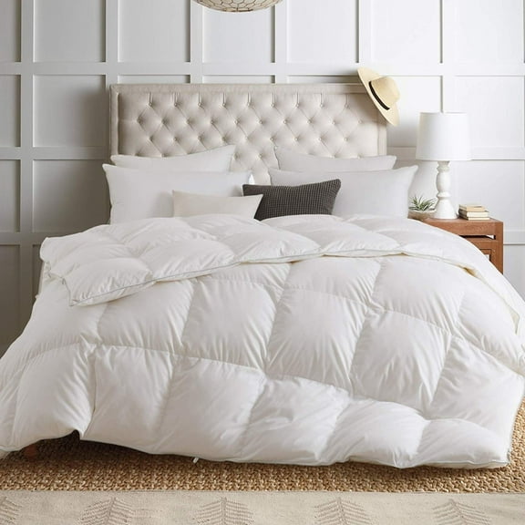 KASENTEX Luxurious White Down Comforter All Seasons Solid White Duvet Insert Brushed Poly-Cotton Shell Down Proof Cozy Soft with Tabs, White, Twin Size