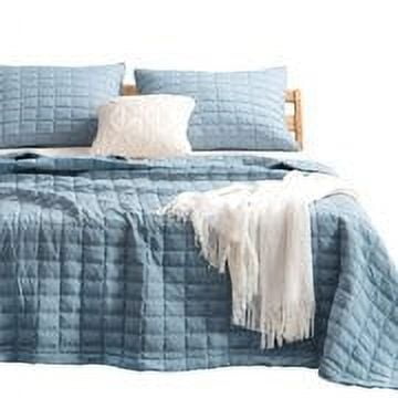 KASENTEX Quilt-Bedding-Coverlet-Blanket-Set, Machine Washable, Ultra Soft, Lightweight, Stone-Washed, Detailed Stitching - Hypoallergenic - Solid Color. Oversized King + 2 King Shams, GRAY BLUE