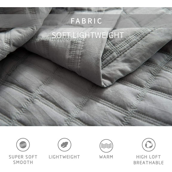 KASENTEX Quilt-Bedding-Coverlet-Blanket-Set, Machine Washable, Ultra Soft, Lightweight, Stone-Washed, Detailed Stitching - Hypoallergenic - Solid Color. Oversized King + 2 King Shams, DARK GRAY