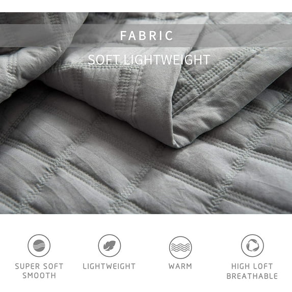 KASENTEX Quilt-Bedding-Coverlet-Blanket-Set, Machine Washable, Ultra Soft, Lightweight, Stone-Washed, Detailed Stitching - Hypoallergenic - Solid Color. Oversized King + 2 King Shams, DARK GRAY