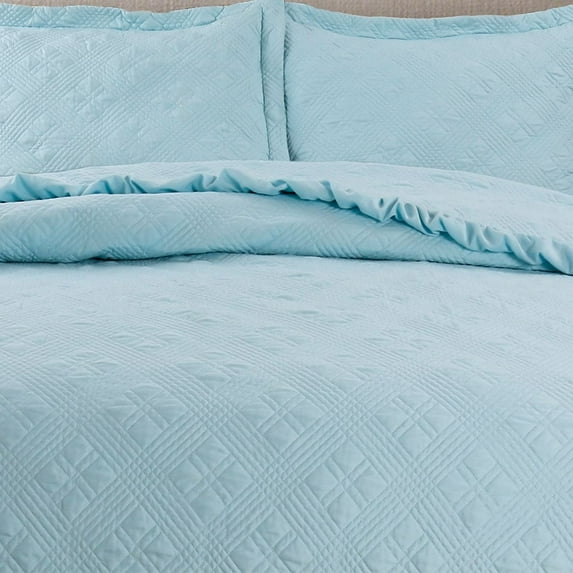 KASENTEX Soft Microfiber Quilt Set Machine Washable Bedspread All Season Cyan - King