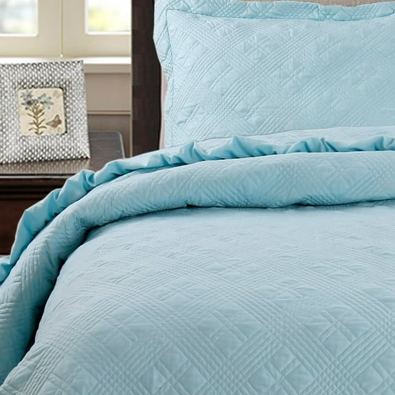 KASENTEX Soft Microfiber Quilt Set Machine Washable Bedspread All Season Cyan - Queen
