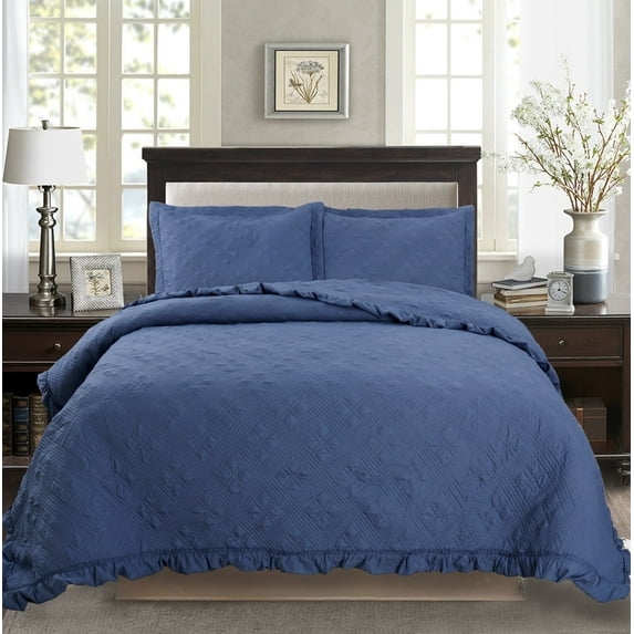 KASENTEX Soft Microfiber Quilt Set Machine Washable Bedspread All Season Navy - King