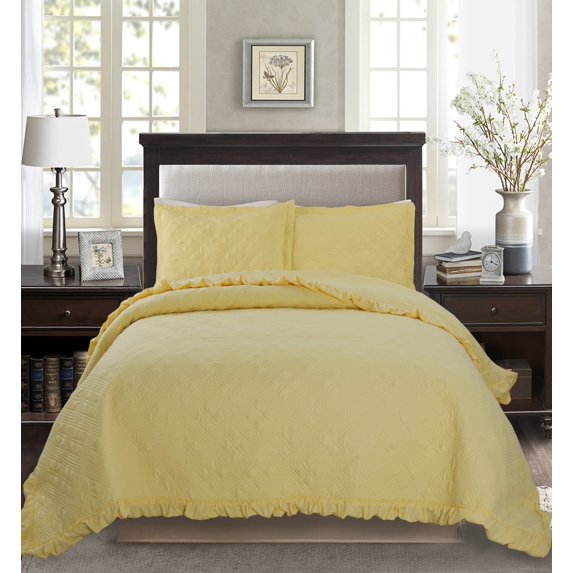 KASENTEX Soft Microfiber Quilt Set Machine Washable Bedspread All Season Yellow - King