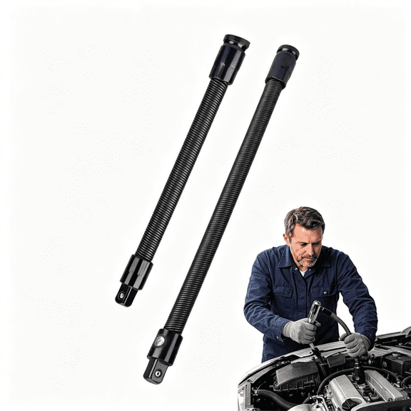 KASIU 1/2 Flexible Shaft Extension Extender Torque Socket Wrench Ratchet Drive Bar Spring Steel Reach Tool Long Connecting Rod Electric Impact Drill Adapter Set for Hard to Reach(10In+14In)