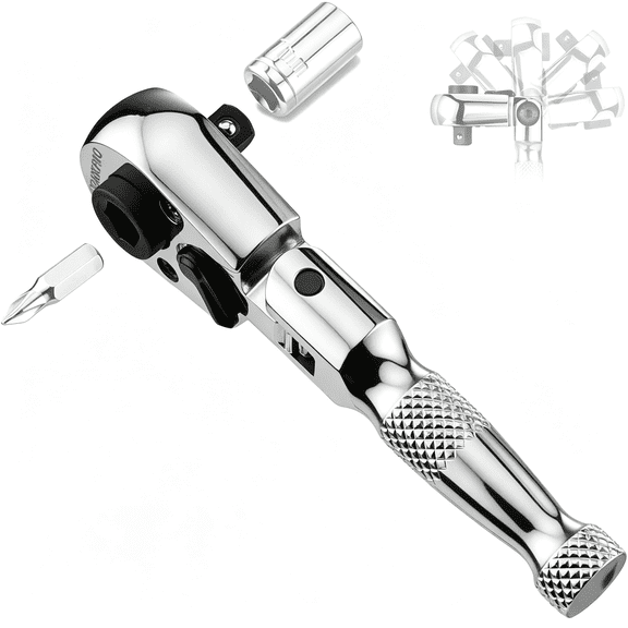 KASIU 1/4" Drive Stubby Ratchet, 2-In-1 Socket Wrench Flex Head Ratchet & Bit Driver, Reversible Direction Switch, Crmo Alloy, 72-Tooth, Compact Hand Tools for Home Repair & Tight Spaces
