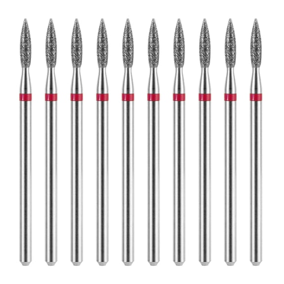 KASIU 10 Piece Diamond Flame Cuticle Drill Bits with Case 3/32 Cuticle Nail Drill Bits Electric Nail File Machine Cuticles Bit Manicure Pedicure Polishing Kit for Nails Salon Manicure