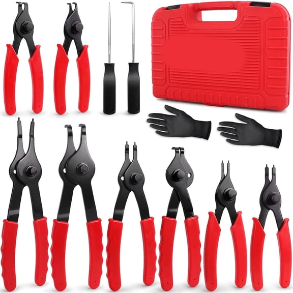 KASIU 10Pcs Snap Ring Pliers Set,Internal & External Circlip Pliers for Removal and Installation of Automotive Retaining Rings with Straight/Bent Jaw,Hook and Pick - Storage Case