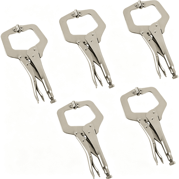 KASIU 11 Inch Locking C-Clamp 5Pack Locking Pliers Adjustable Welding Clamps Vise W/Regular Tip and Swivel Pad for Shop Home Farm and Automotive, Reliable Vice Grips