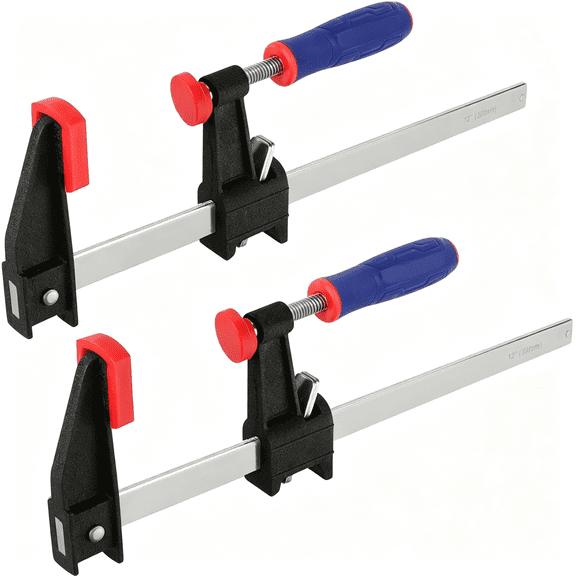 KASIU 12-Inch Steel Bar Clamps Set, 2-Pack Quick-Release Clutch Style Bar Clamps with 2-1/2" Throat, Micro-Adjustment Handle and 600 Lbs Load Limit, Steel F Clamp for Woodworking, Metalworking
