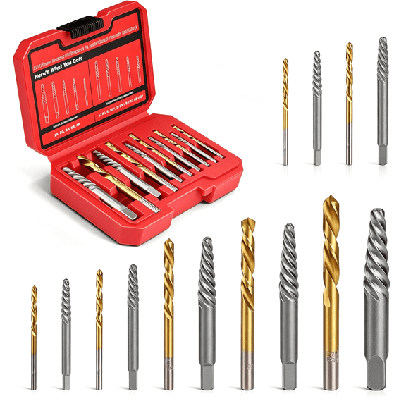 KASIU 14 Pieces Screw Extractor Set Left Hand Drill Bits Set | Removing Stripped Screws and Broken Bolts 35# Cr-Mo &Amp; 6542 Hss Steel Cobalt Easy Out Broken Bolt Extractor Kit