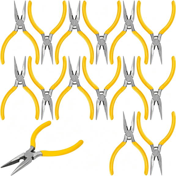 KASIU 15 Pack Mini Needle Nose Pliers,5" Thin Needle Nose Pliers,Small Spring Loaded Nose Pliers for Crafting,Jewelry Making&More Spring Loaded Design Mini Pliers Set