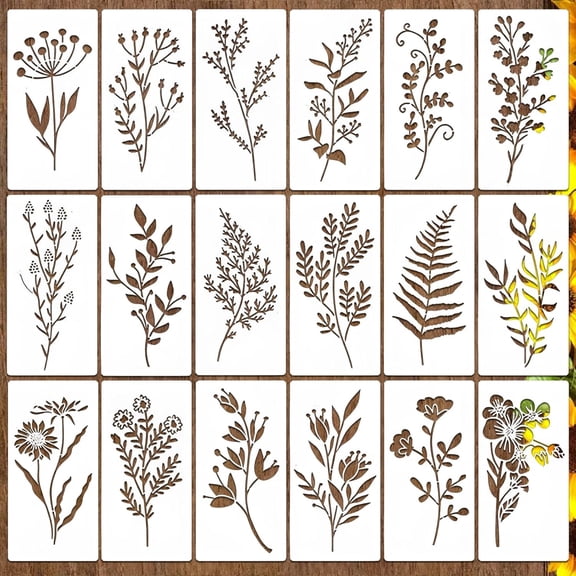 KASIU 18 Pcs Stencils for Painting on Wood,Reusable Plastic Flower Craft Stencil Diy Art Drawing Templates,Flower Stencils for Painting on Canvas Wall Furniture Rock Home Decor