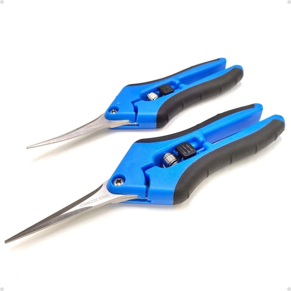KASIU 2-Pack of 6.5" Garden Scissors Pruning Shears for Detailed Gardening Work | Ultra Stainless Steel Trimming Snips Micro-Tip Straight & Curved Blades for Flowers
