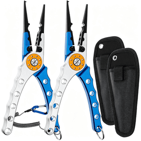 KASIU 2 Pcs Fishing Pliers Saltwater Braid Cutters 7.8 Inch Fishing Hook Remover Split Ring Fishing Tools with Sheath and Lanyard Gear Gifts for Fish Line Cutting Boat Fly Ice Fishing Accessories