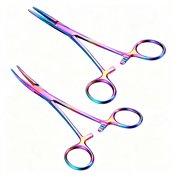 KASIU 2 Pcs Piercing Curved and Straight Forceps for Changing Jewelry 316L Surgical Stainless Steel Pliers Tool Set Locking Tweezers Clamps for Removal Earrings Lip Nose Rings