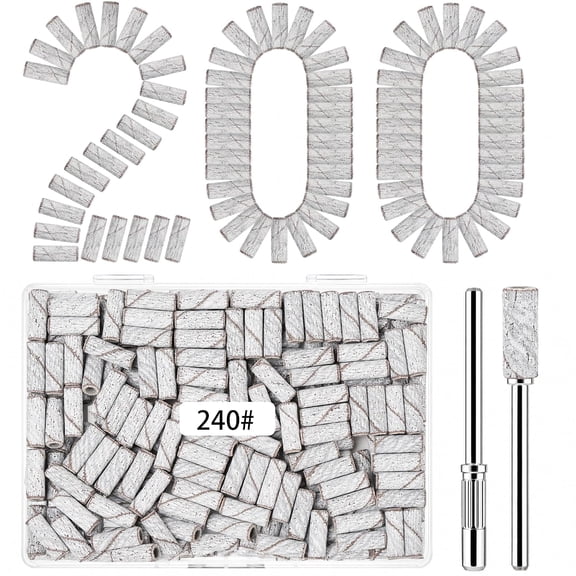 KASIU 200 Pcs Nail Drill Bits Sanding Bands for Nail Drill,240 Grit Small Sanding Bands with 2 Pcs 3.1Mm Mandrel Bits for Acrylic Nails and Gel Manicures,Zebra