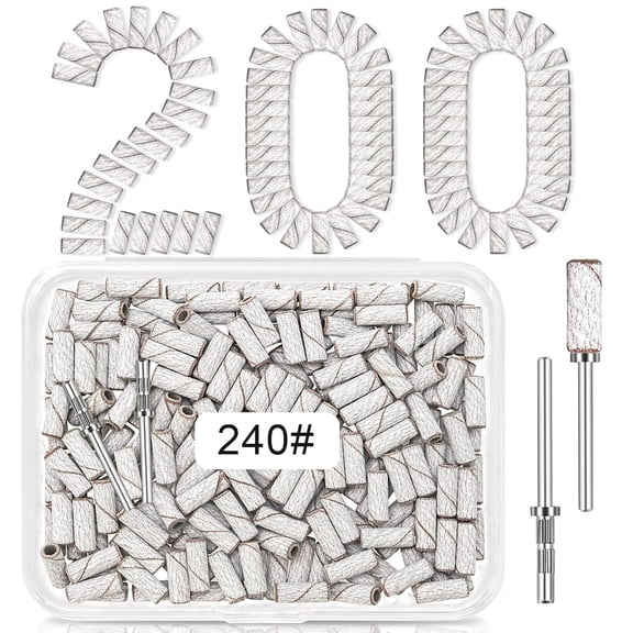 KASIU 240 Grit Small Sanding Bands Nail Drill Bit,200Pcs 3.1 Mm Mini Aluminum Oxide Sanding Bands for Nail,Extra Fine Grit,White,Compatible with Nail Drill Machine