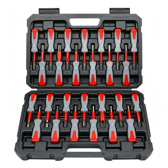 KASIU 26Pcs Terminal Removal Tool Kit for Wire Connectors,Pin Extractor Set Titanium Steel Pins with Multiple Sizes for Broad Compatibility,Organized Storage,And Reliable Connector Servicing