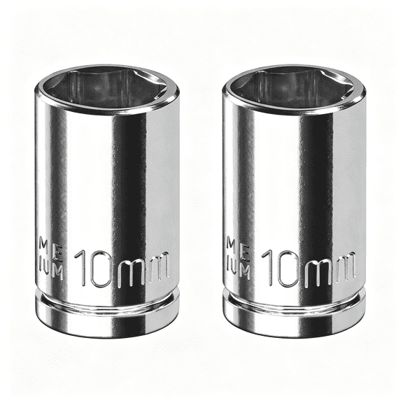 KASIU 2Pcs 1/4" Drive 10Mm Socket Set,Shallow,Mirror Finish,Cr-V Steel,6-Point,Durable 10Mm Socket