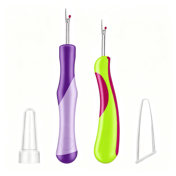 KASIU 2Pcs Seam Ripper,Ergonomic Stitch Ripper,Embroidery Removal Tool,Needlepoint Accessories for Hand Sewing,Knitting,Cross Stitching,Thread Cutter for Sewing Crafts(Purple+Green)