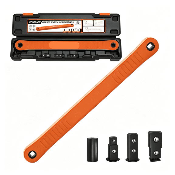 KASIU 3/8" Offset Extension Wrench Impact Ready Socket Wrench Extender Tool with Versatile 1/4",3/8",And 1/2" Square Drive Adapters,Universal Extensions Wrench for Small Place